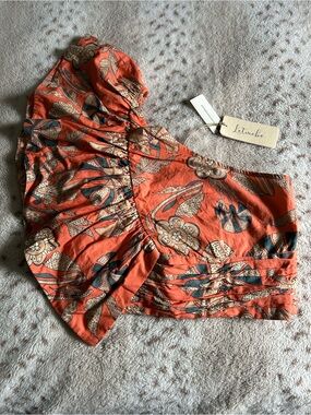 Anthropologie Orange Floral Off-Shoulder Top